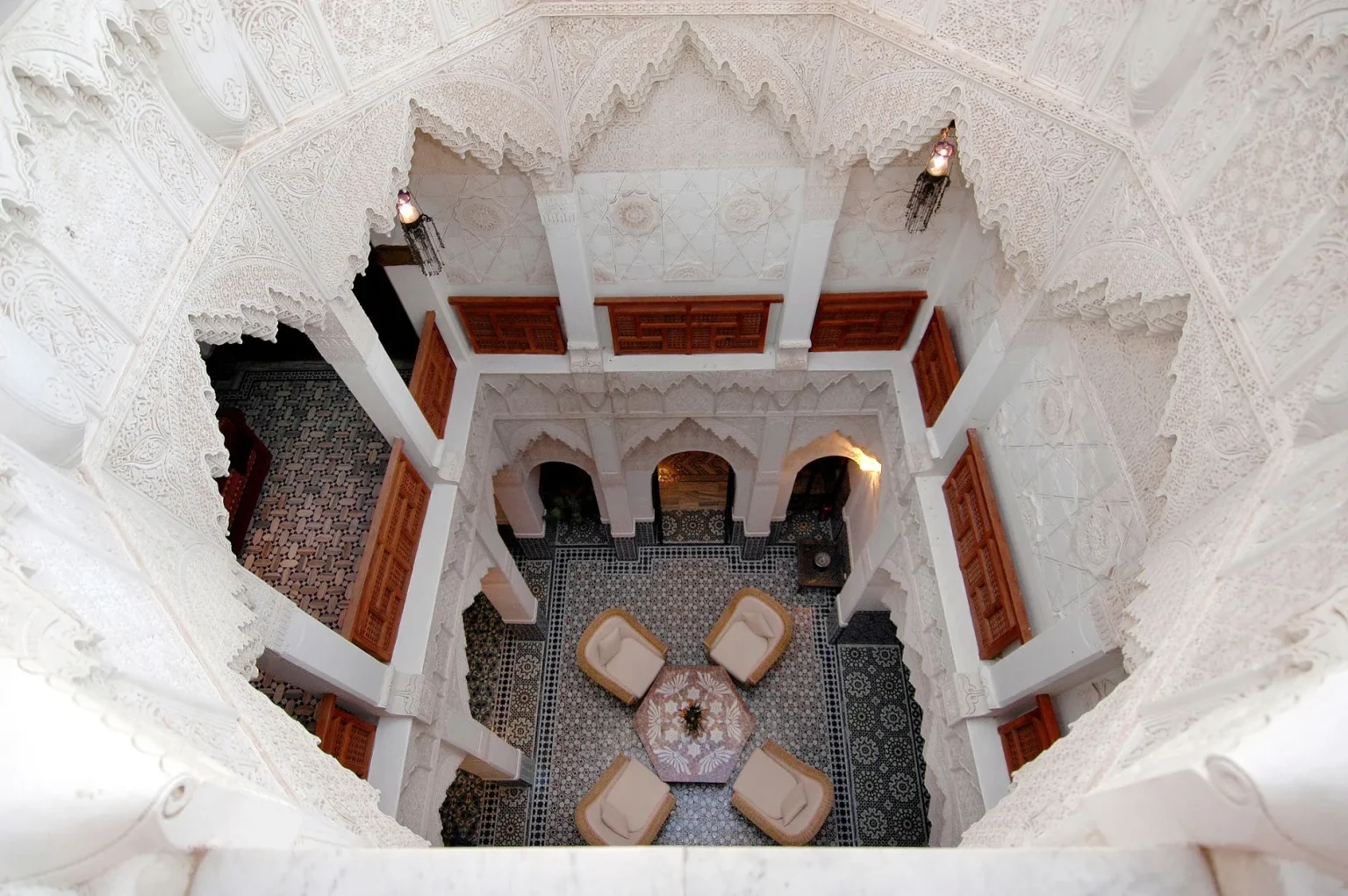 Morocco architectural hotels unique stay - Stunning high-angle view of a traditional