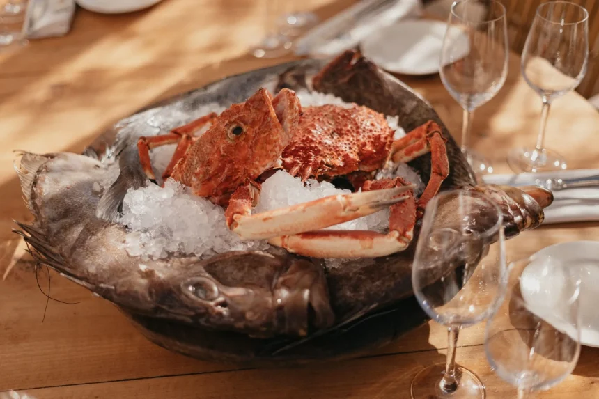 Moroccan seafood coast - Exquisite seafood presentation with crab and