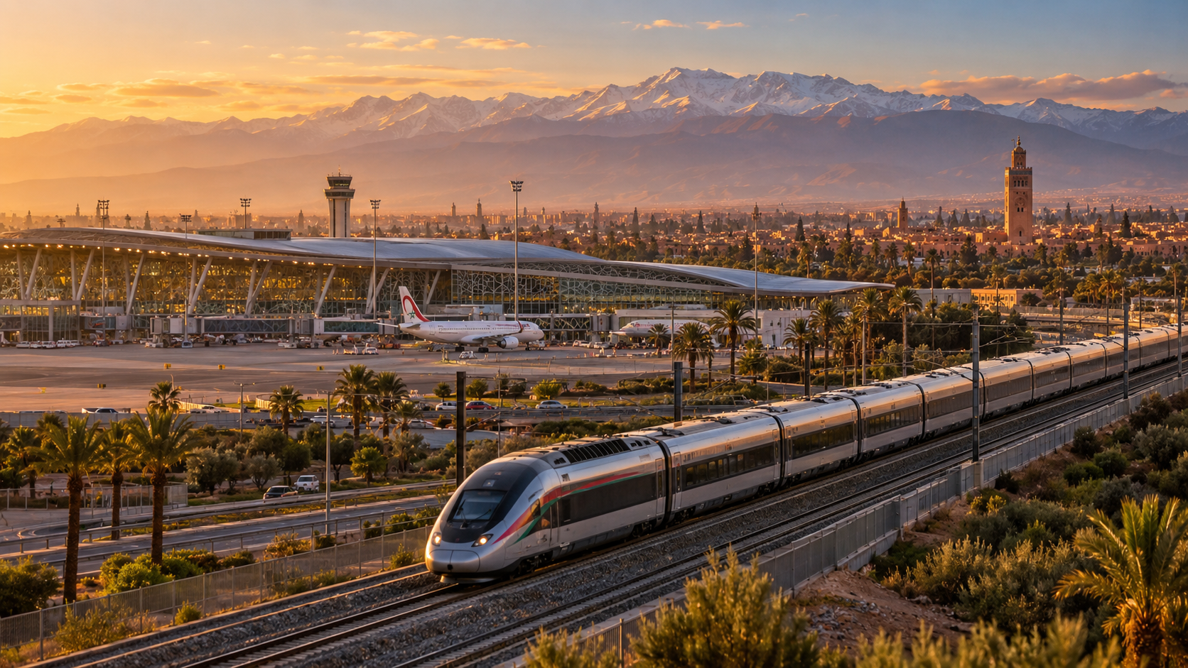 Morocco 2030 airport and high-speed train, new transport infrastructure linking Casablanca and Marrakech